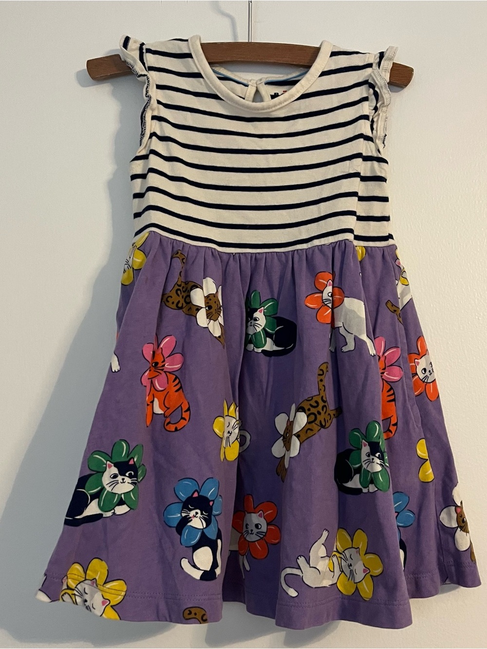 Mini Boden Kids' Mix Print Cotton Jersey Dress 2-3 flower cats